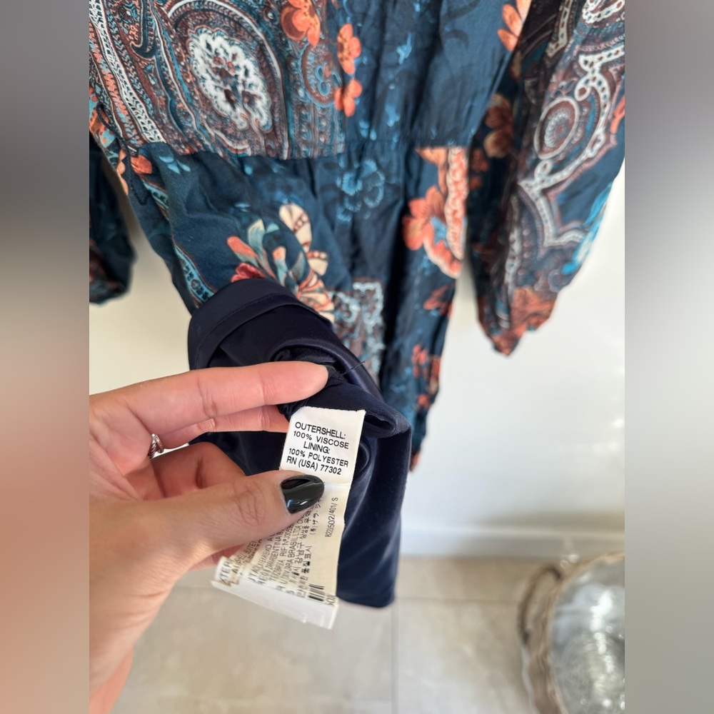 ZARA TRF Boho Floral Paisley Mini Dress Size Small Navy Multicolor - Picture 8 of 8